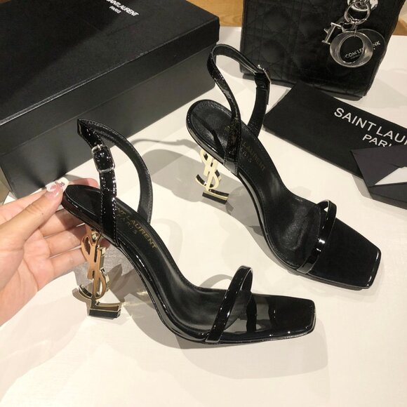 Saint Laurent Ysl Letter Metal Buckle Paint High Heeled Sandals - Picture 1 of 9